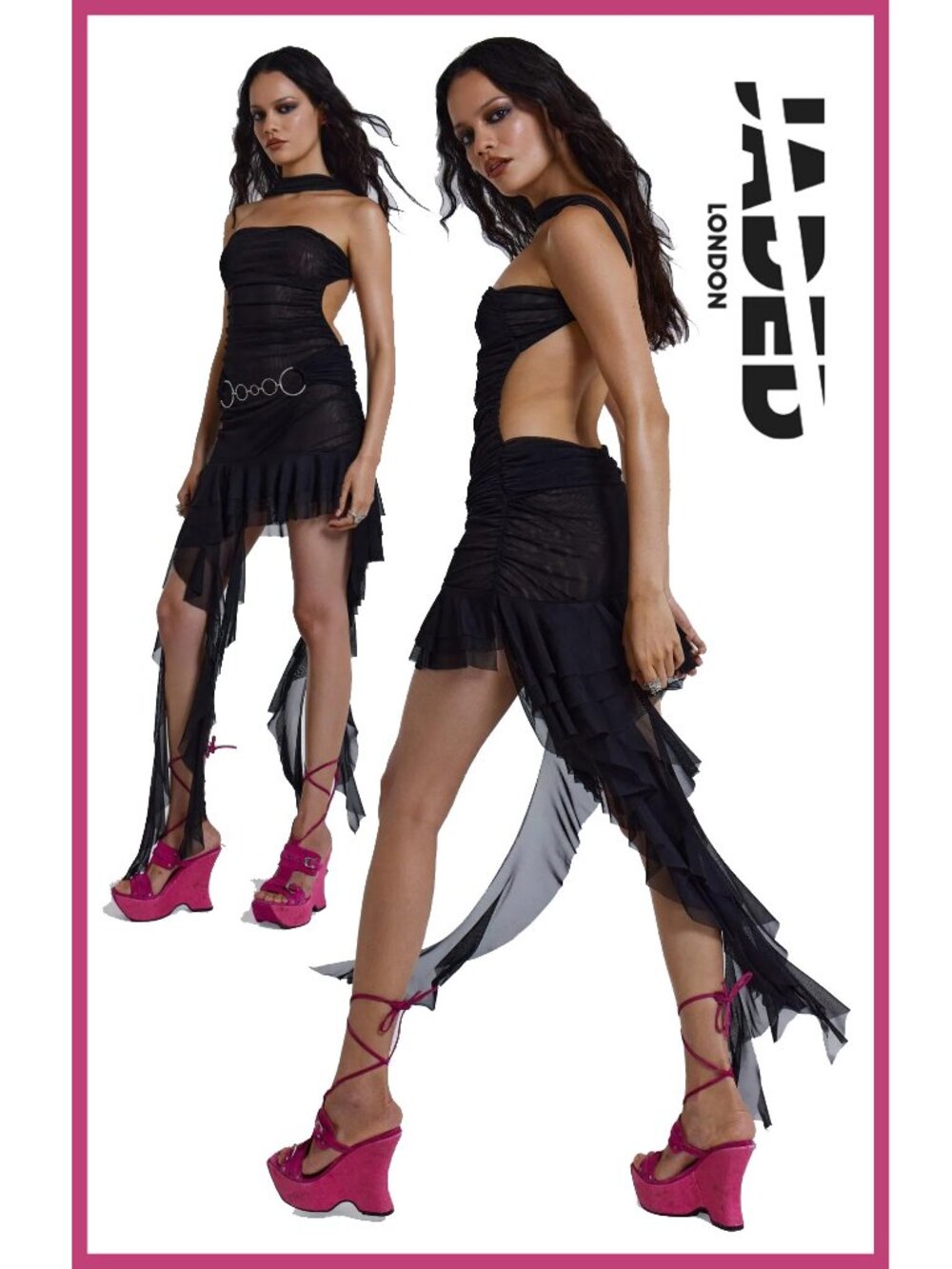 💋🌹BOMBSHELL!🌹💋 JADED LONDON OBSIDIAN OPEN BACK BELTED DRESS in BLACK🌹
